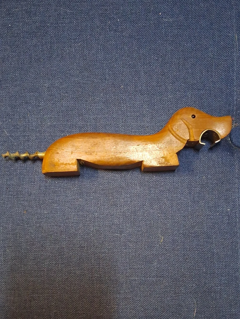 Vintage Wooden Dachshund Bottle Opener and Corkscrew - Brown